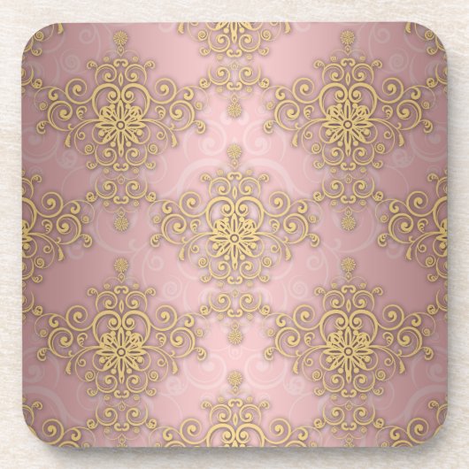 Meisjesachtig roze en gouden damastpatroon onderzetter (Voorkant)