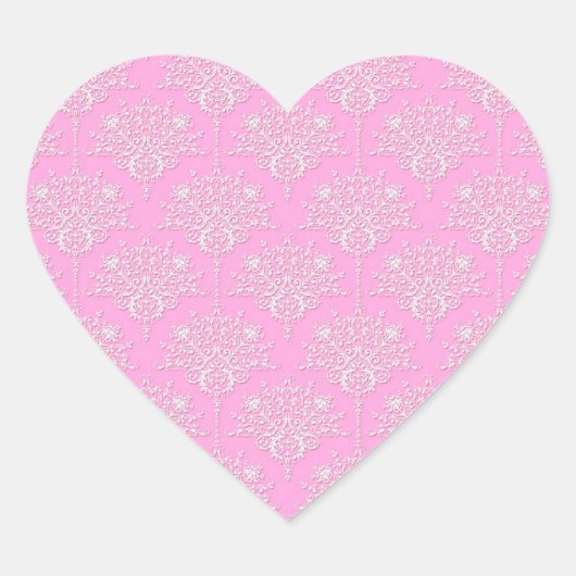 Meisjesachtig roze en wit damastpatroon hart sticker (Voorkant)