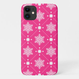 Meisjesachtig roze en witte sneeuwvlokken kerstpat Case-Mate iPhone case