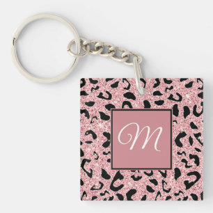 Meisjesachtig roze en zwart luipaard wit script in sleutelhanger