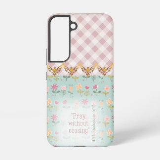 Meisjesachtig Roze Geruit Pastel Bloemen Gouden Du Samsung Galaxy Hoesje