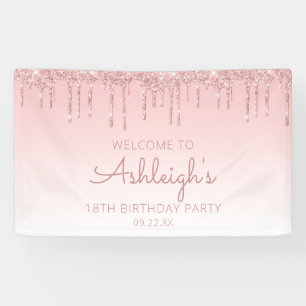 Meisjesachtig Roze Glitter Drip 18e Verjaardagsfee Spandoek