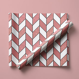 Meisjesachtig Roze Goud Glitter Herringbone Chevro Cadeaupapier