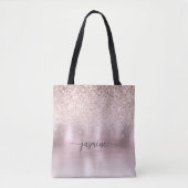 Meisjesachtig Roze Goud Glitter Roze Metaal Naam S Tote Bag (Voorkant)