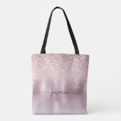 Meisjesachtig Roze Goud Glitter Roze Metaal Naam S Tote Bag (Achterkant)