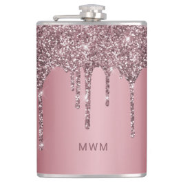 Meisjesachtig Roze Goud Roze Glitter Glans Drip In Heupfles