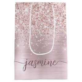 Meisjesachtig Roze Gouden Blush Glitter Monogram N Medium Cadeauzakje