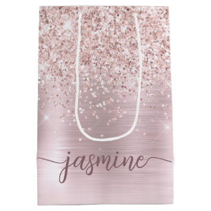 Meisjesachtig Roze Gouden Blush Glitter Monogram N Medium Cadeauzakje