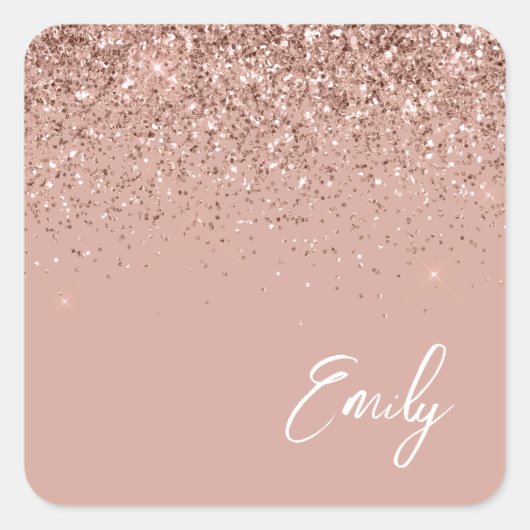 Meisjesachtig Roze Gouden Blush Roze Glitter Naam Vierkante Sticker (Voorkant)