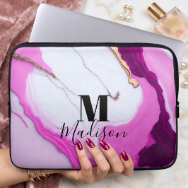 Meisjesachtig roze gouden druipend wit marmeren mo laptop sleeve