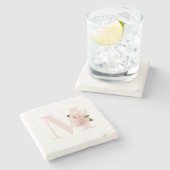 Meisjesachtig roze gouden glinsterend bloemendesig stenen onderzetter (Zijkant)