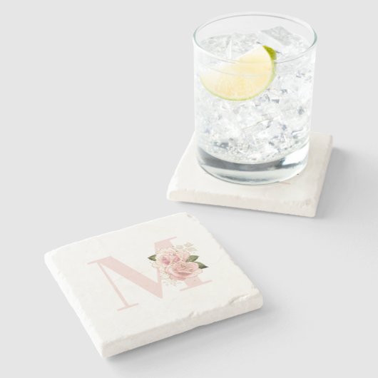 Meisjesachtig roze gouden glinsterend bloemendesig stenen onderzetter (Zijkant)