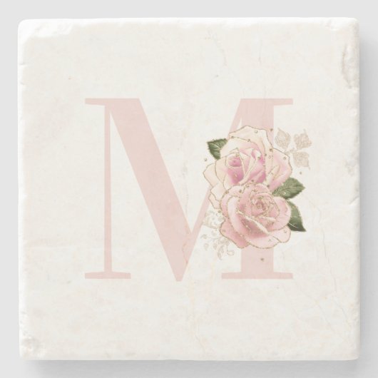 Meisjesachtig roze gouden glinsterend bloemendesig stenen onderzetter (Voorkant)