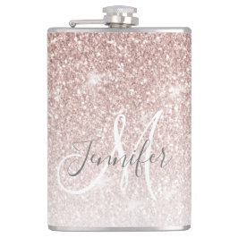 Meisjesachtig Roze Gouden Glitter Monogramme Bache Heupfles