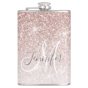 Meisjesachtig Roze Gouden Glitter Monogramme Bache Heupfles