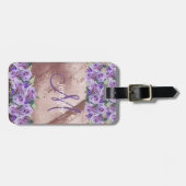 Meisjesachtig Roze Gouden Glitter Script Monogram Bagagelabel (Voorkant horizontaal)