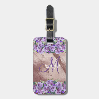Meisjesachtig Roze Gouden Glitter Script Monogram Bagagelabel