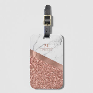 Meisjesachtig Roze Gouden Glitters Marmer Monogr Bagagelabel