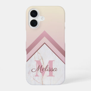 Meisjesachtig roze gouden monogram geometrische ma iPhone 16 hoesje