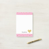 Meisjesachtig Roze Gouden Stippen Hart Post-it® Notes (Op bureau)