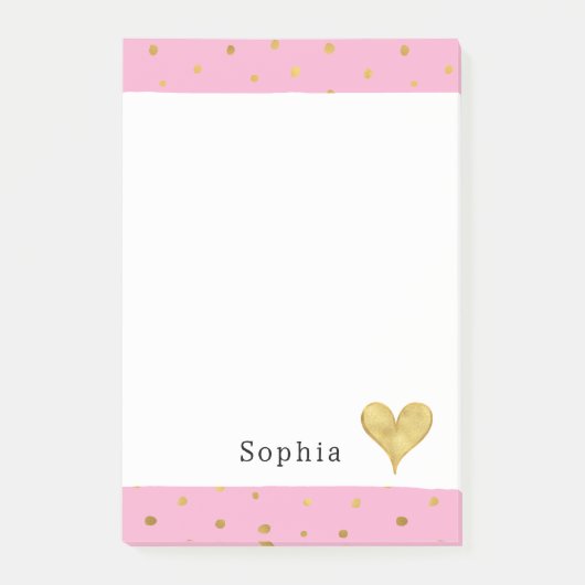 Meisjesachtig Roze Gouden Stippen Hart Post-it® Notes (Voorkant)