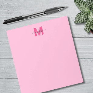 Meisjesachtig Roze Kalligrafie Naam Monogram Notitieblok