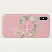 Meisjesachtig roze monogram initiaal rozen bloem Case-Mate iPhone case (Achterkant (horizontaal))