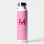 Meisjesachtig Roze Naam Monogram Waterfles (Voorkant)