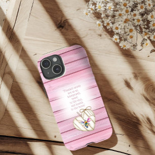 Meisjesachtig Roze Nep Houten Hart Regenboog Bij G iPhone 15 Case