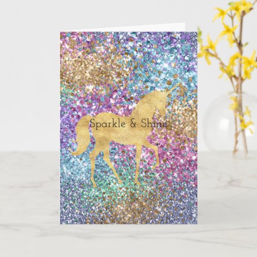 Meisjesachtig Roze Paars Aqua Mint Goud Eenhoorn G Kaart (Gele Bloem)