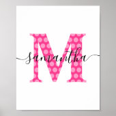 Meisjesachtig roze polka stip monogram poster (Voorkant)