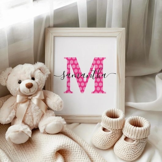 Meisjesachtig roze polka stip monogram poster