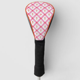 Meisjesachtig roze & rode patroon met initialen golfheadcover