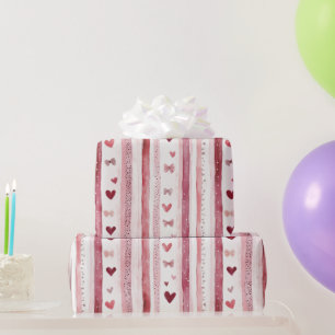 Meisjesachtig Roze Rood Wit Harten Strikken Strepe Cadeaupapier