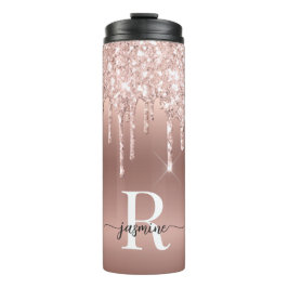 Meisjesachtig Roze Roze Goud Glitter Drips Ombre M Thermosbeker