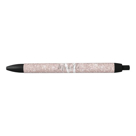 Meisjesachtig Roze Roze Goud Monogram Glam Glitter Zwarte Inkt Pen (Voorkant)