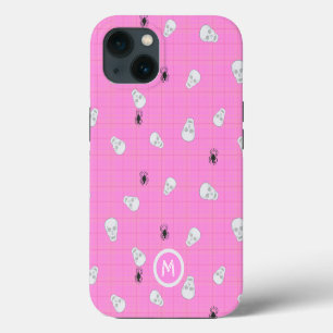 Meisjesachtig roze Schedels & Spinnen roze Hallowe iPhone 13 Hoesje