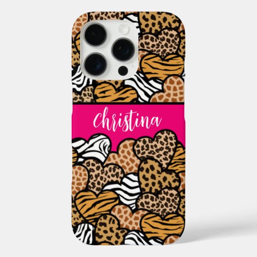 Meisjesachtig Roze Speels Dierenprint Harten Naam Case-Mate iPhone Case (Achterkant)