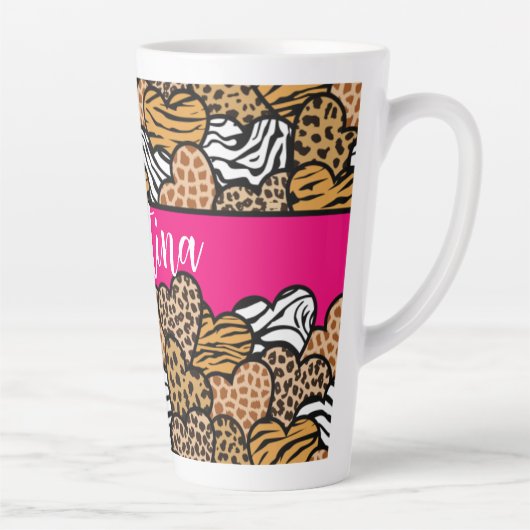 Meisjesachtig Roze Speelse Dierenprint Harten Naam Latte Mok (Rechts)