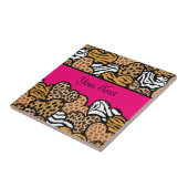 Meisjesachtig Roze Speelse Dierenprint Harten Naam Tegeltje (Zijkant)