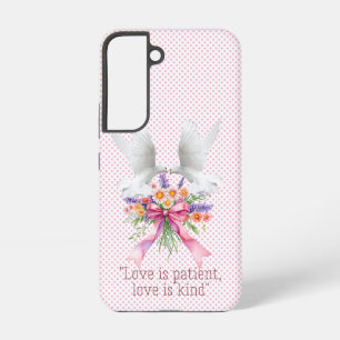 Meisjesachtig Roze Stippen Bloem Boog Witte Duiven Samsung Galaxy Hoesje
