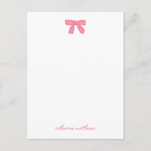 Meisjesachtig roze strik aangepaste briefpapier briefkaart (Voorkant)
