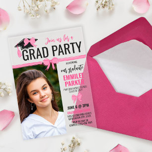 Meisjesachtig Roze Strikken Foto Afstudeerfeest Acryl Uitnodigingen