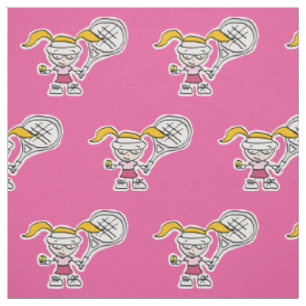 Meisjesachtig roze tennisspeler cartoon stof voor