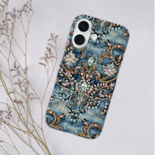 Meisjesachtig Roze Turquoise Steen Blauwe Denim iPhone 16 Hoesje
