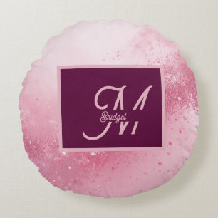 Meisjesachtig Roze Vrouwelijk abstract marmer Glan Rond Kussen