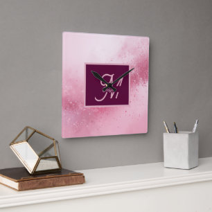 Meisjesachtig Roze Vrouwelijk abstract marmer Glan Vierkante Klok