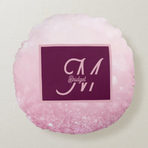 Meisjesachtig Roze Vrouwelijk Glitter Abstracte Gr Rond Kussen