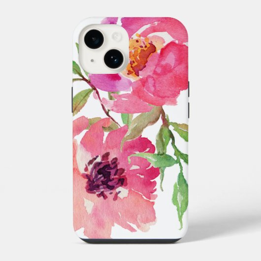 Meisjesachtig roze waterverf bloempatroon iPhone hoesje (Achterkant)