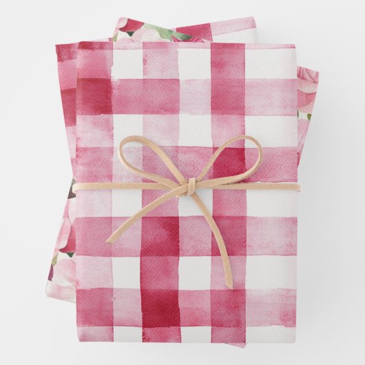 Meisjesachtig Roze Witte Geruite Strepen Bruilofts Inpakpapier Vel (In situ)